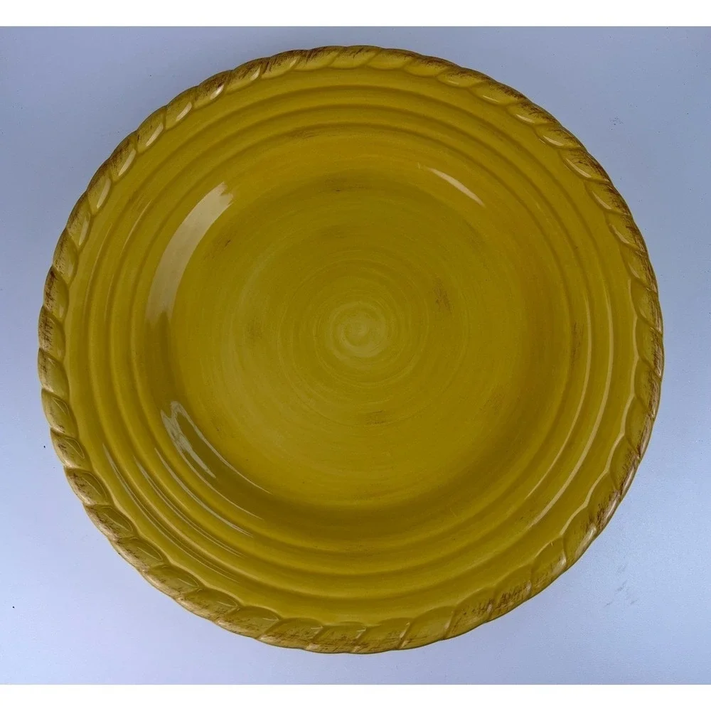 Artimino Tuscan Countryside Yellow Stoneware Charger Plate Twisted Rope Rim 2007